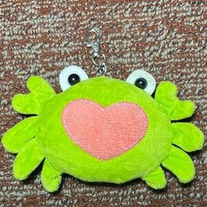 KB purse charm stuffed animal charm neon green heart crab handbag charm